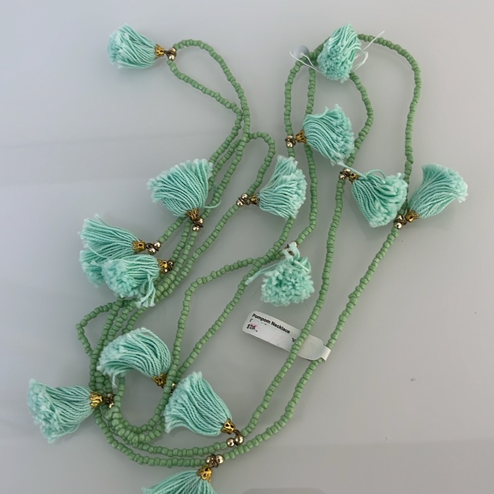 Roberta Roller Rabbit Mint Green Tassel Beaded PomPom Necklace NWT - Picture 4 of 7